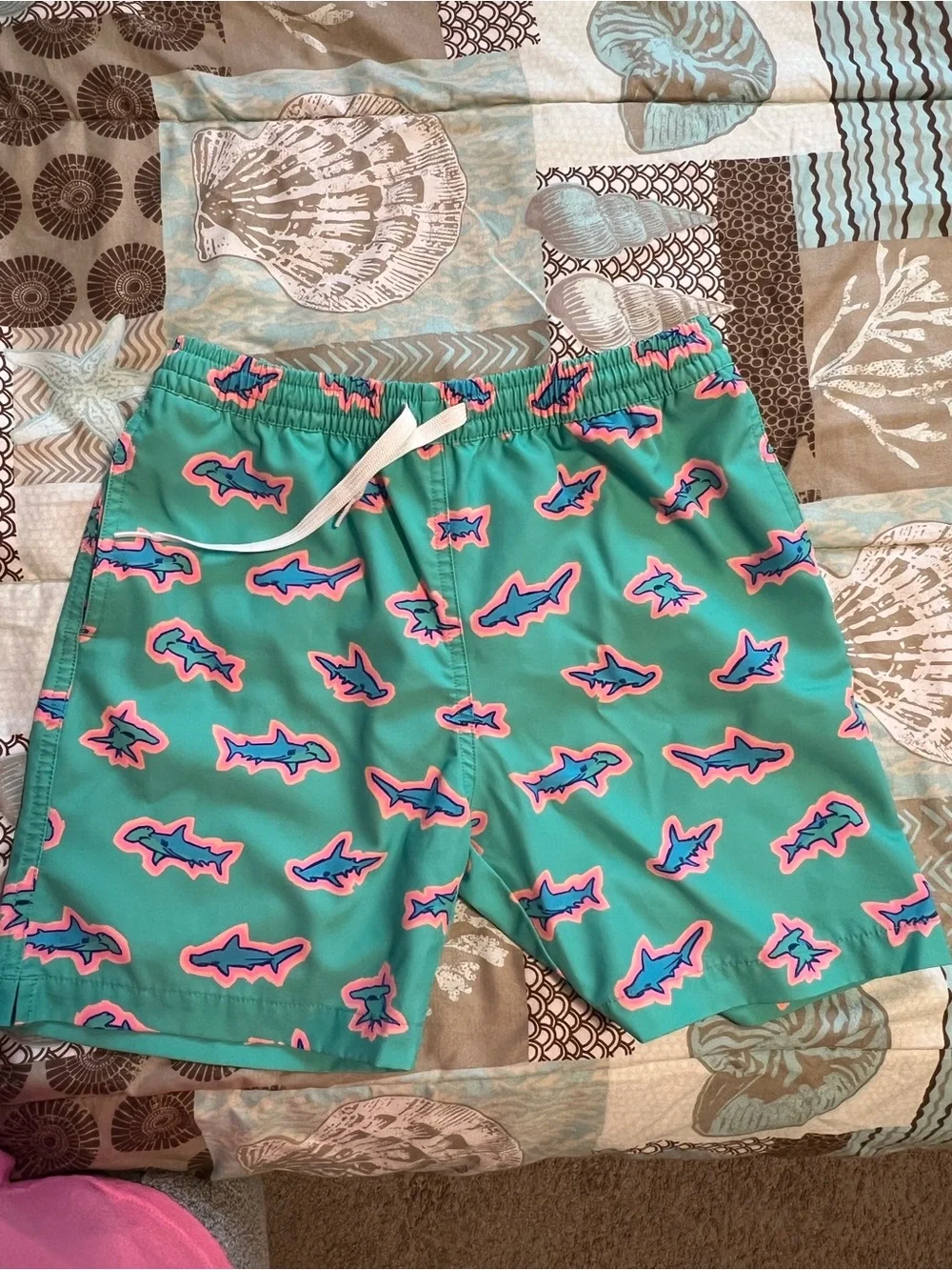 Chubbies Kids Teal Shark Print Swim Shorts - Fun Beach Swimwear